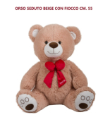 ORSO SEDUTO BEIGE H55CM CON FIOCCO ROSSO  DECAR